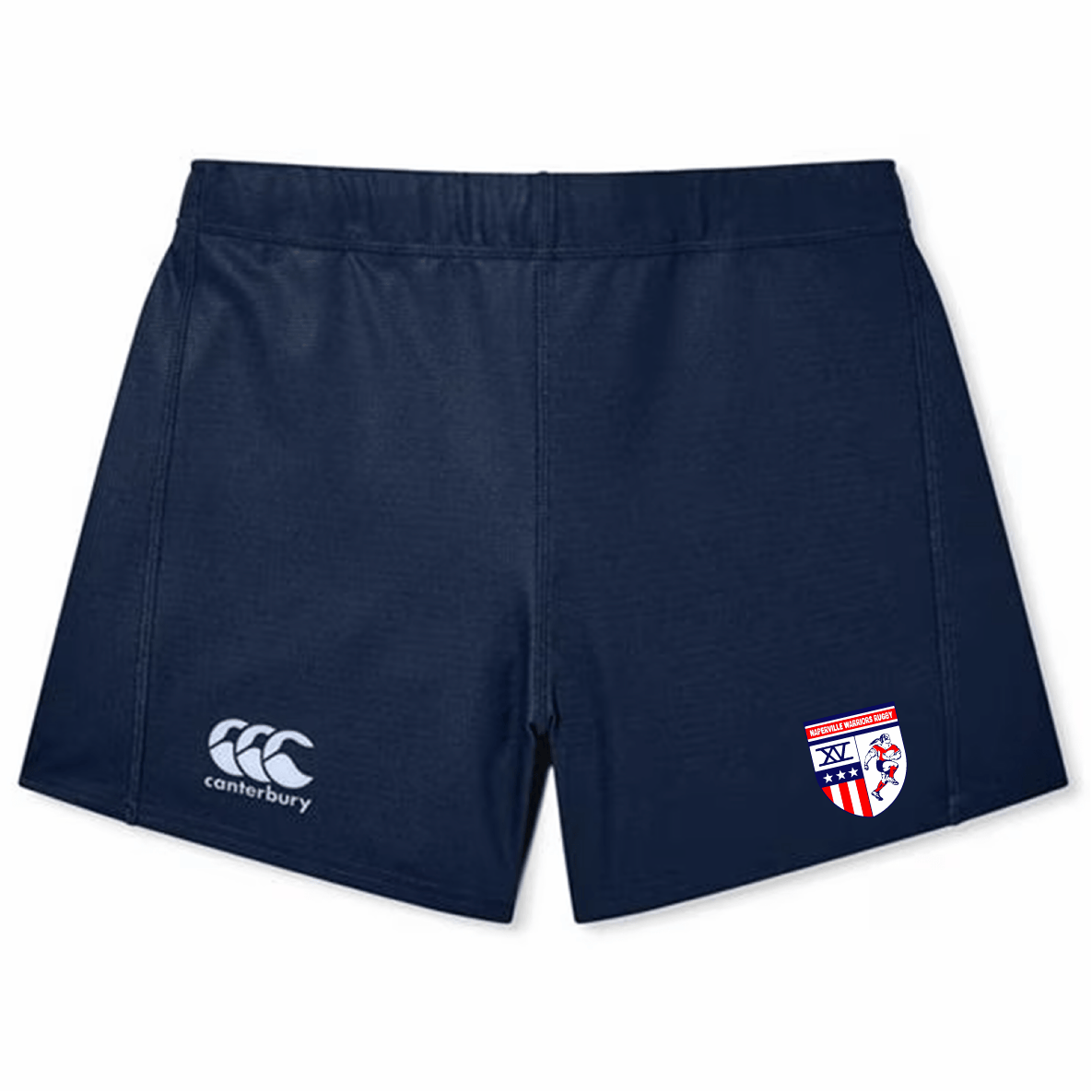 The Naperville Warriors Women's Yokohama Short by EMB Canterbury features Vapodri fabric, a Canterbury logo on the left leg, and the rugby team crest on the right leg.