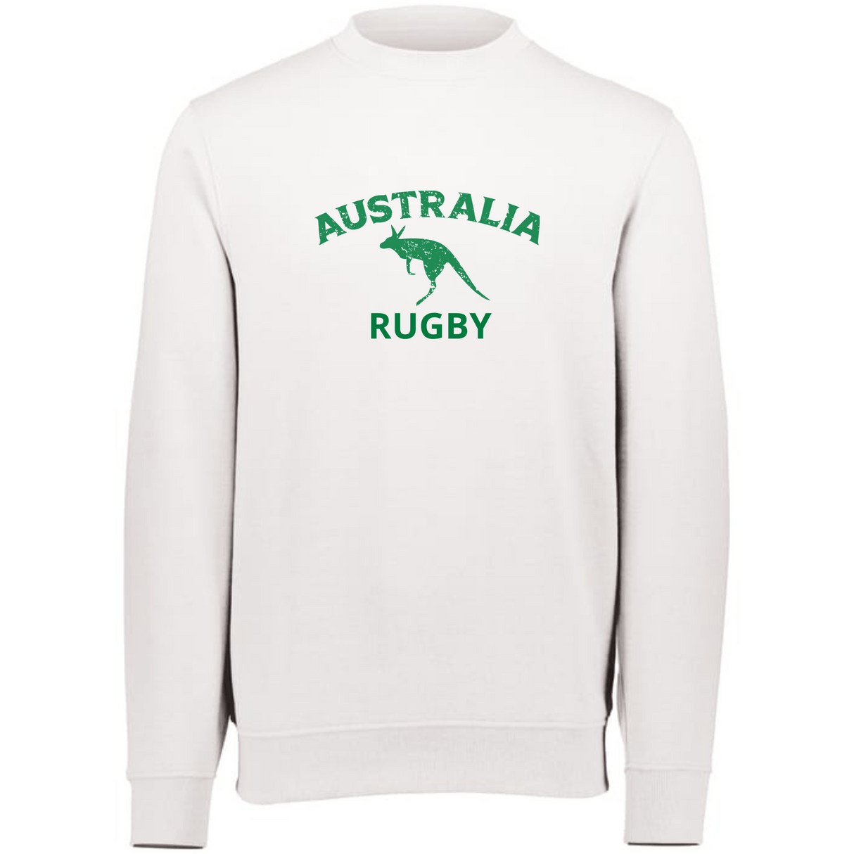 Nations of Rugby Australia Rugby Fleece Crewneck Sweatshirt with "WRS Augusta" text and kangaroo graphic, perfect for Aussie rugby enthusiasts.
