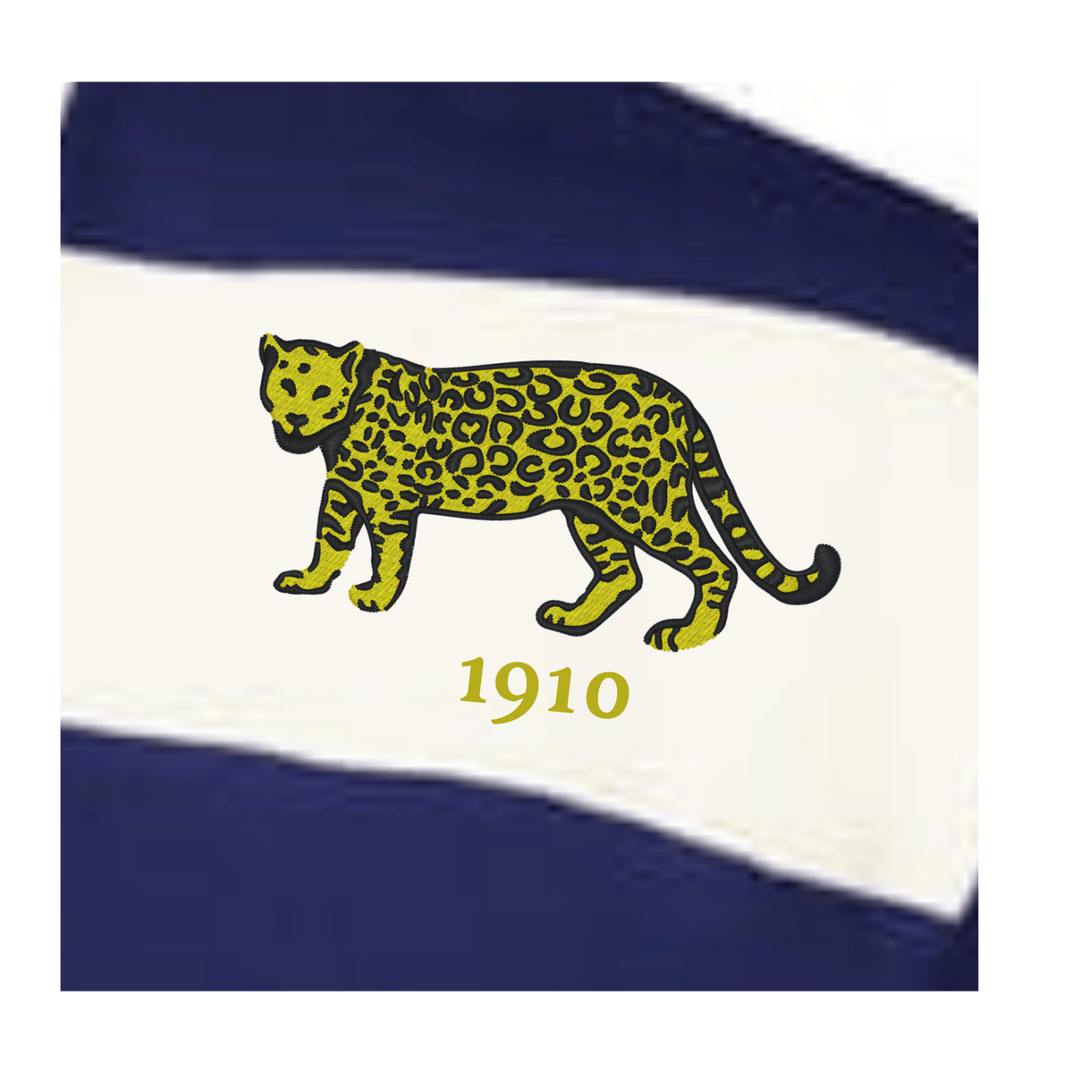 The EMB Augusta Women's Vintage Argentina Prep Street Rugby Crop features a yellow jaguar with "1910" on navy and white stripes, inspired by classic Argentina rugby shirts.