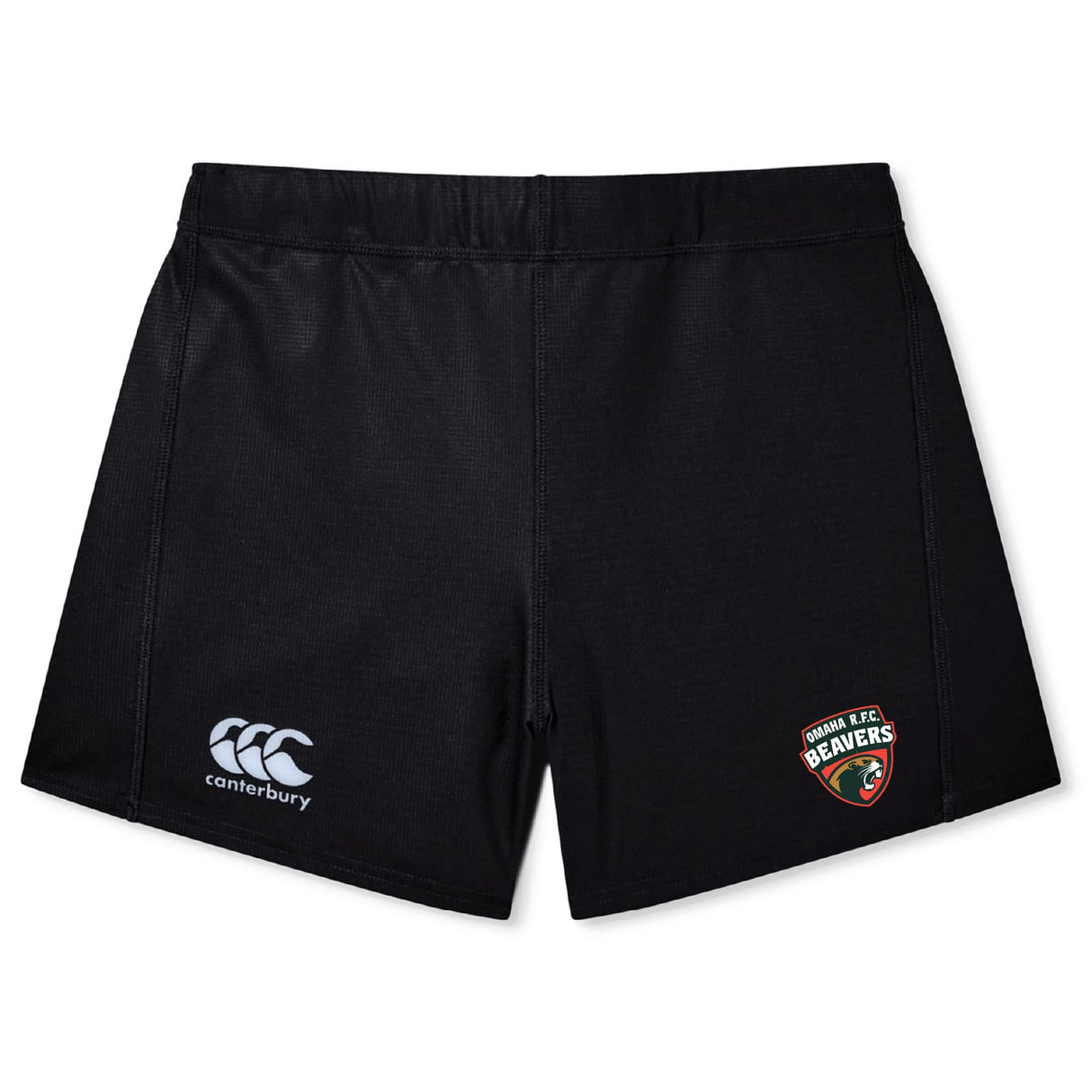 The EMB Canterbury Omaha Beavers RFC Women's Yokohama Short features the iconic Canterbury logo and Beavers badge, ideal for women's rugby and shown against a white background.