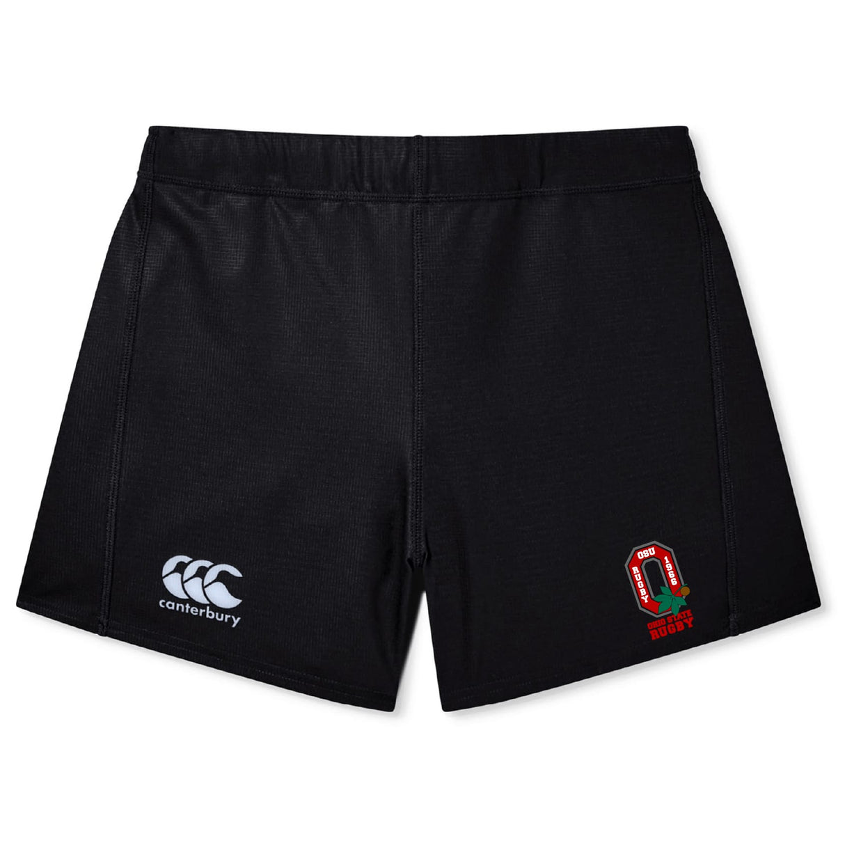 Ohio State University Alumni Women's Yokohama Shorts by EMB Canterbury, featuring a Canterbury logo on the left leg and an Ohio State emblem on the right, made from Vapodri fabric and shown against a plain white background.
