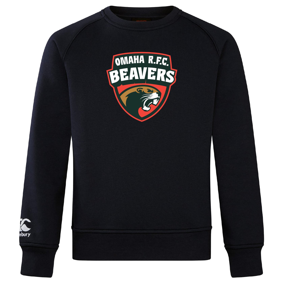 The Omaha Beavers RFC Club Crew Sweatshirt by WRS Canterbury is an ultra-soft sweatshirt featuring the Omaha R.F.C. Beavers beaver head logo on the chest and an embroidered CCC logo on the left sleeve.