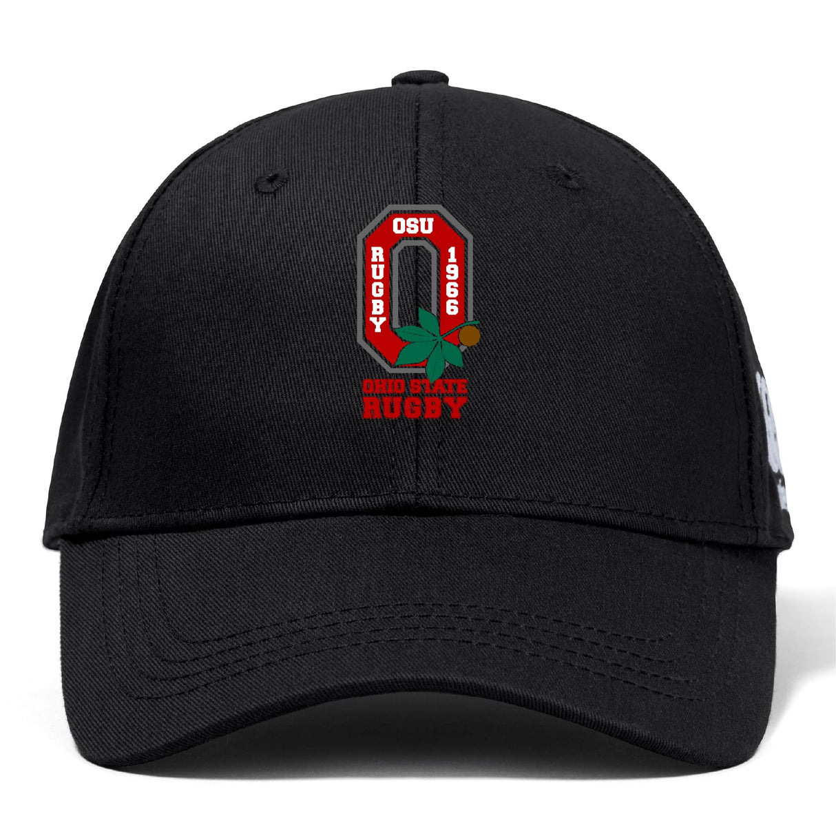 The Ohio State University Alumni Flexfit Drill Cap by EMB Canterbury features the 1966 rugby logo with a buckeye leaf and nut embroidered on the front, plus a subtle Canterbury logo for extra style.
