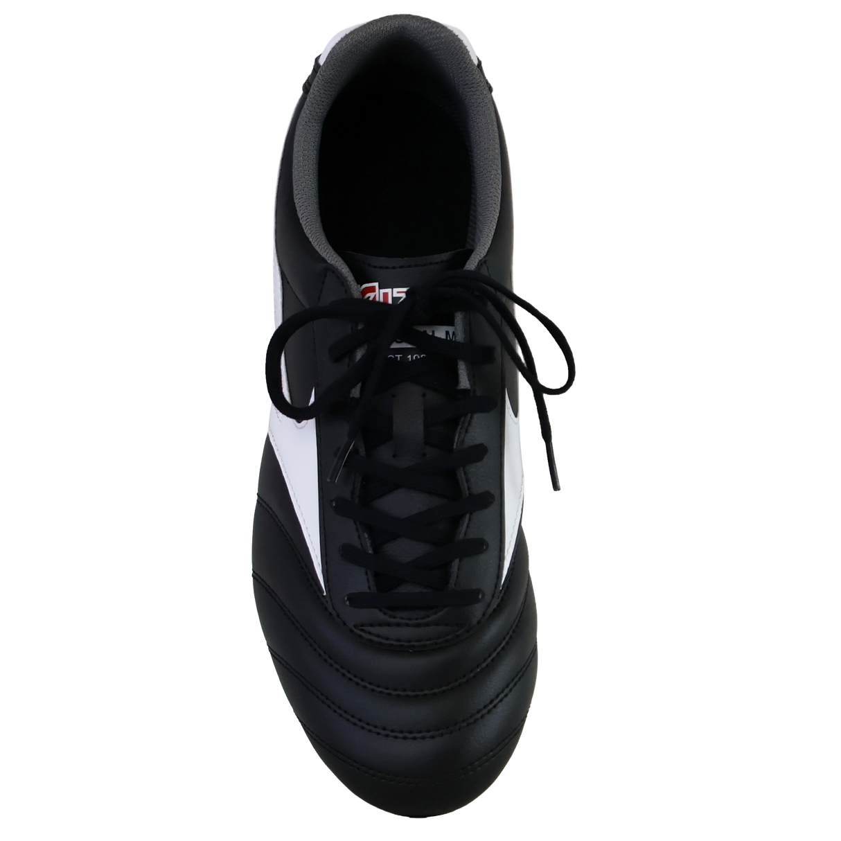 The Mizuno Morelia II Club FG soccer cleat in Black/White/Red features black laces and a padded tongue, designed for firm ground play, shown from above on a plain white background.