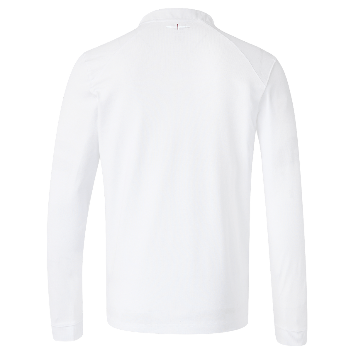Back view of the England 26/27 Classic Long Sleeve Home Jersey by Castore, inspired by the England rugby jersey, featuring a small red cross detail at the upper center near the collar.