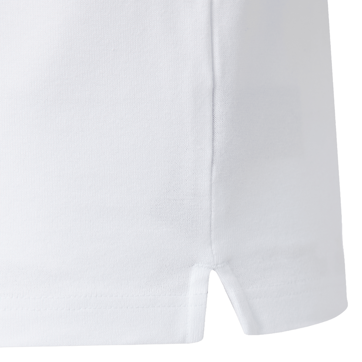 Close-up of a white fabric garment with a side seam and small hem slit—details featured on the Castore England 26/27 Classic Long Sleeve Home Jersey.