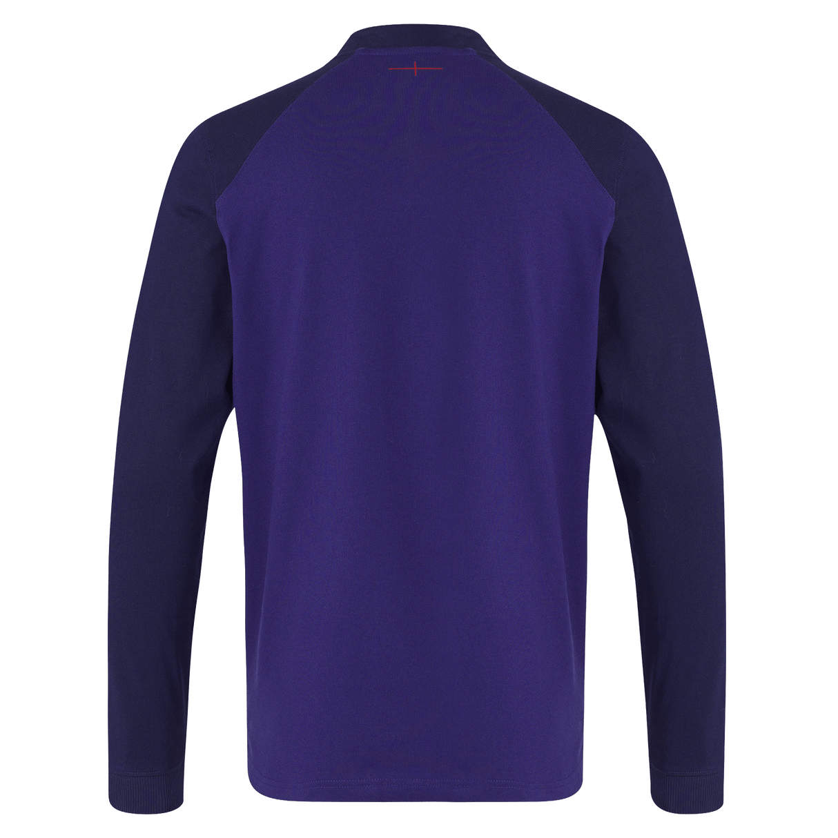 Back view of the Castore England 26/27 Classic Long Sleeve Alternate Jersey in solid dark purple with subtly darker sleeves and a small red stitch near the neckline, echoing England’s alternate rugby jersey style.