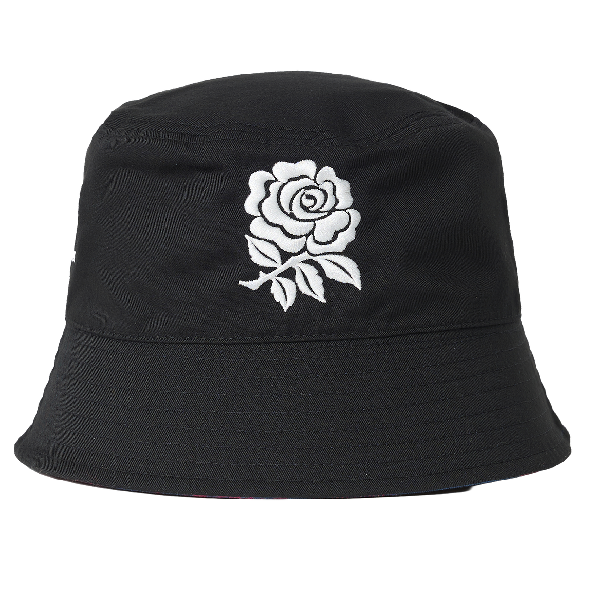 The England 26/27 Reversible Bucket Cap by Castore features a black design with a white rose embroidered on the front, providing lightweight sun protection—ideal for fans of Castore England rugby or anyone looking for a stylish, classic England reversible bucket cap.