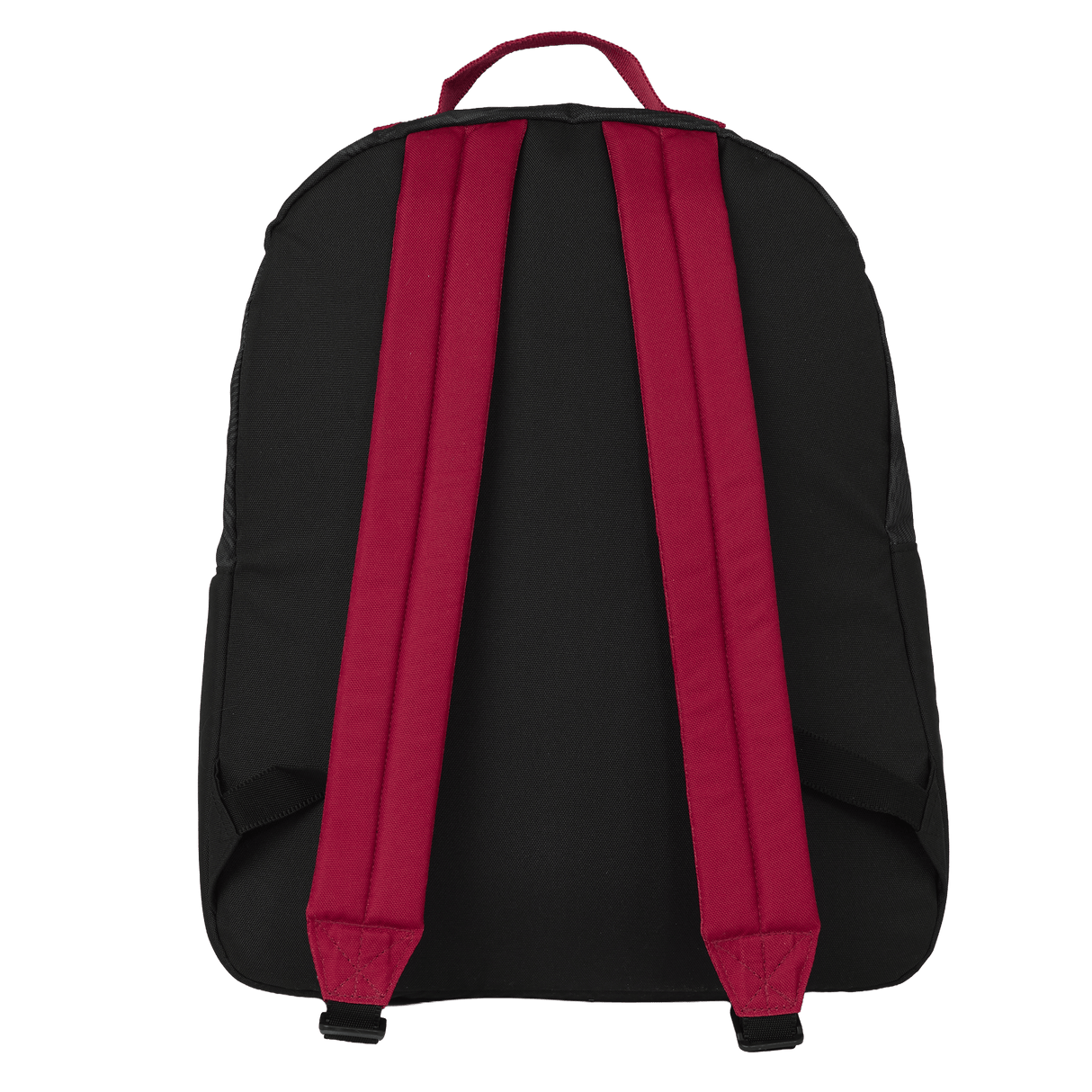 The England 26/27 Backpack by Castore is a durable black sports backpack, featuring bold red shoulder straps and a red handle, shown from the back on a white background.
