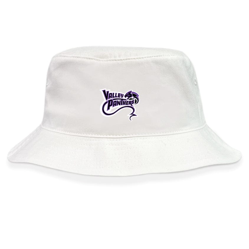 The EMB S&S Activewear Valley Panthers Rugby Crusher Bucket Cap features a cotton twill build with "Valley Panthers" logo and panther graphic for stylish sun protection.