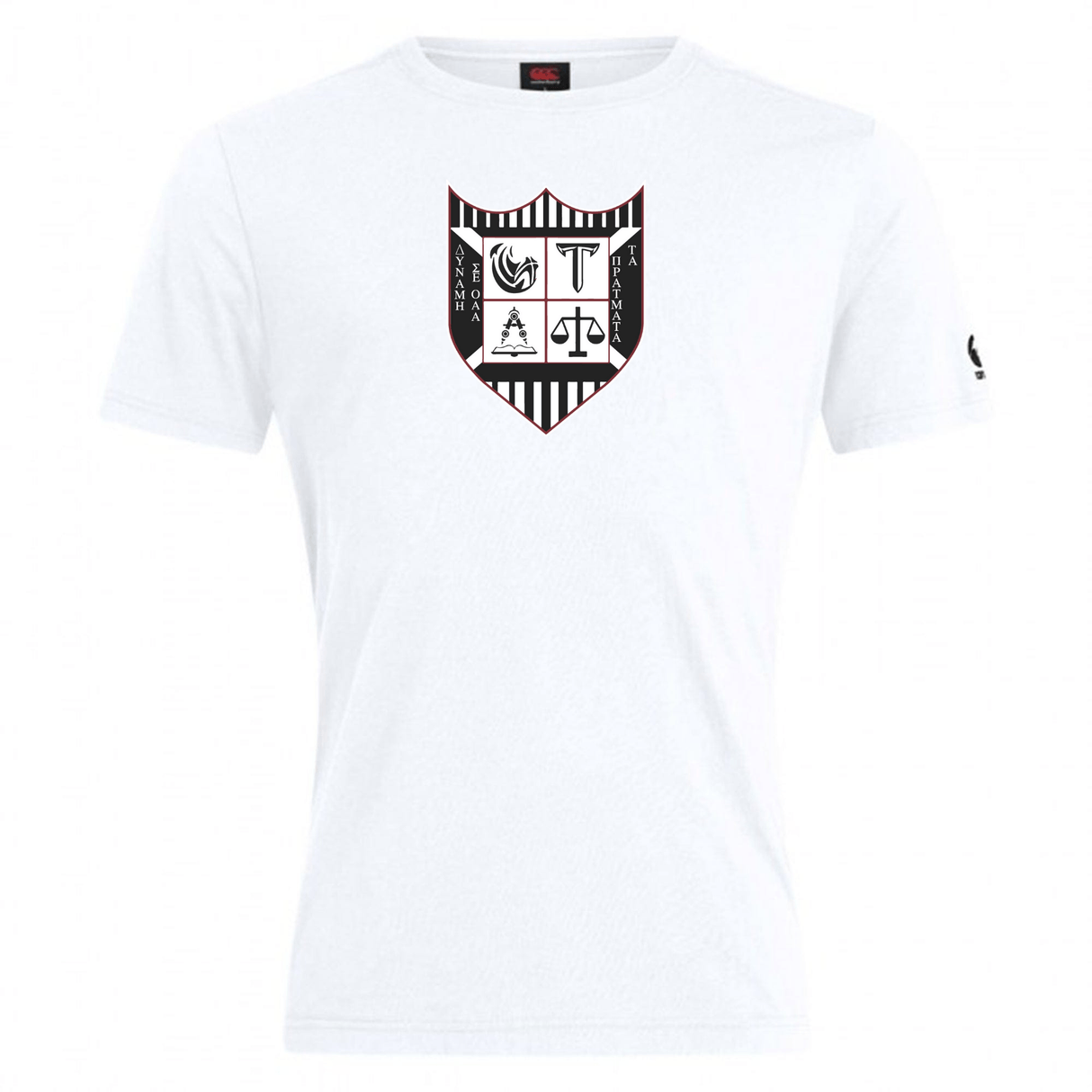 White cotton blend Troy University Rugby Club Plain Tee by WRS Canterbury with a black and white crest design on the chest and a small logo on the left sleeve, ensuring comfortable wear.