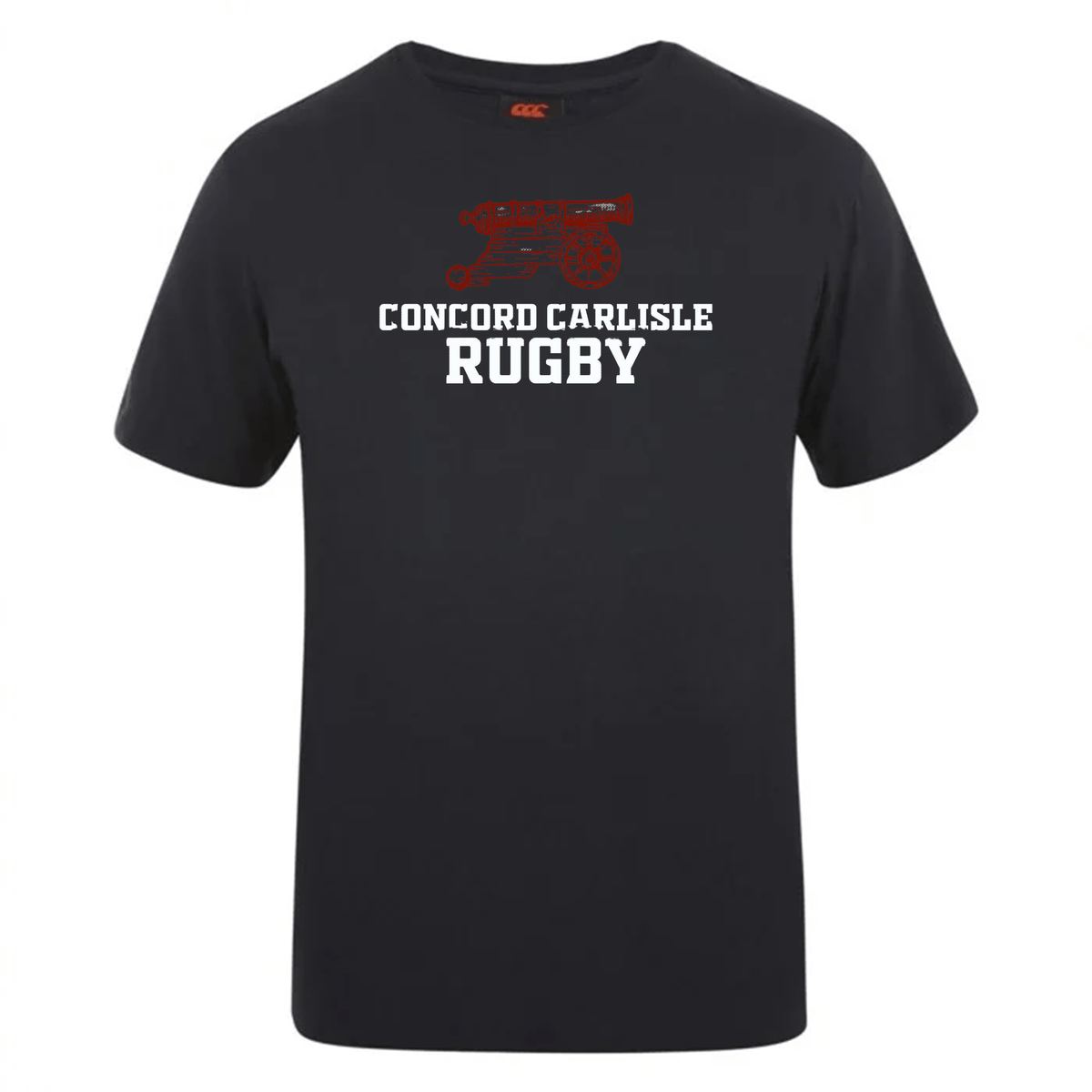 Black cotton blend Concord Carlisle Rugby Club Plain Tee by WRS Canterbury with a red graphic above on the chest.