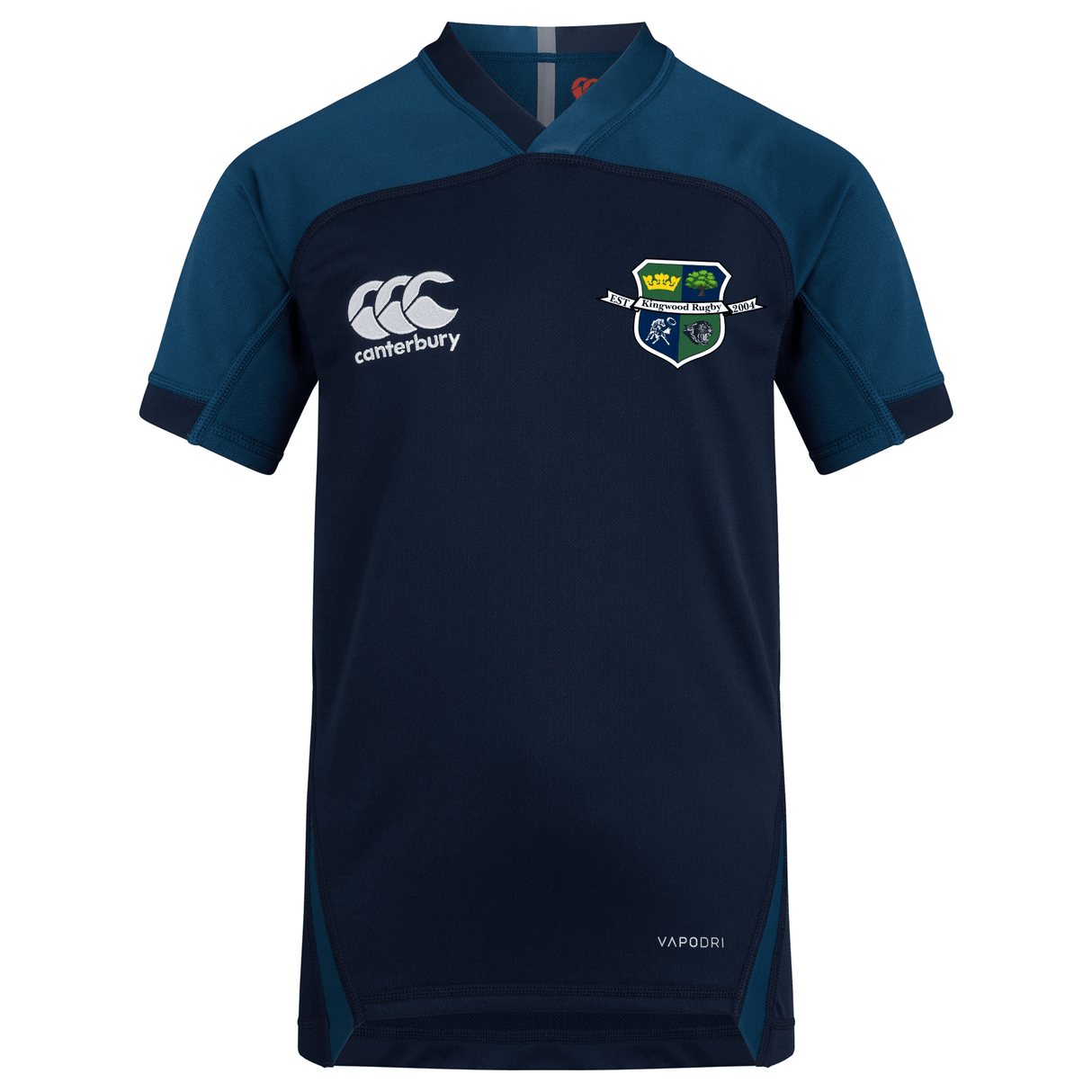 The Kingwood Rugby Vapodri Evader Jersey by EMB Canterbury features the Kingwood Rugby club crest on the left chest and is made with moisture-wicking fabric for comfort on and off the field.