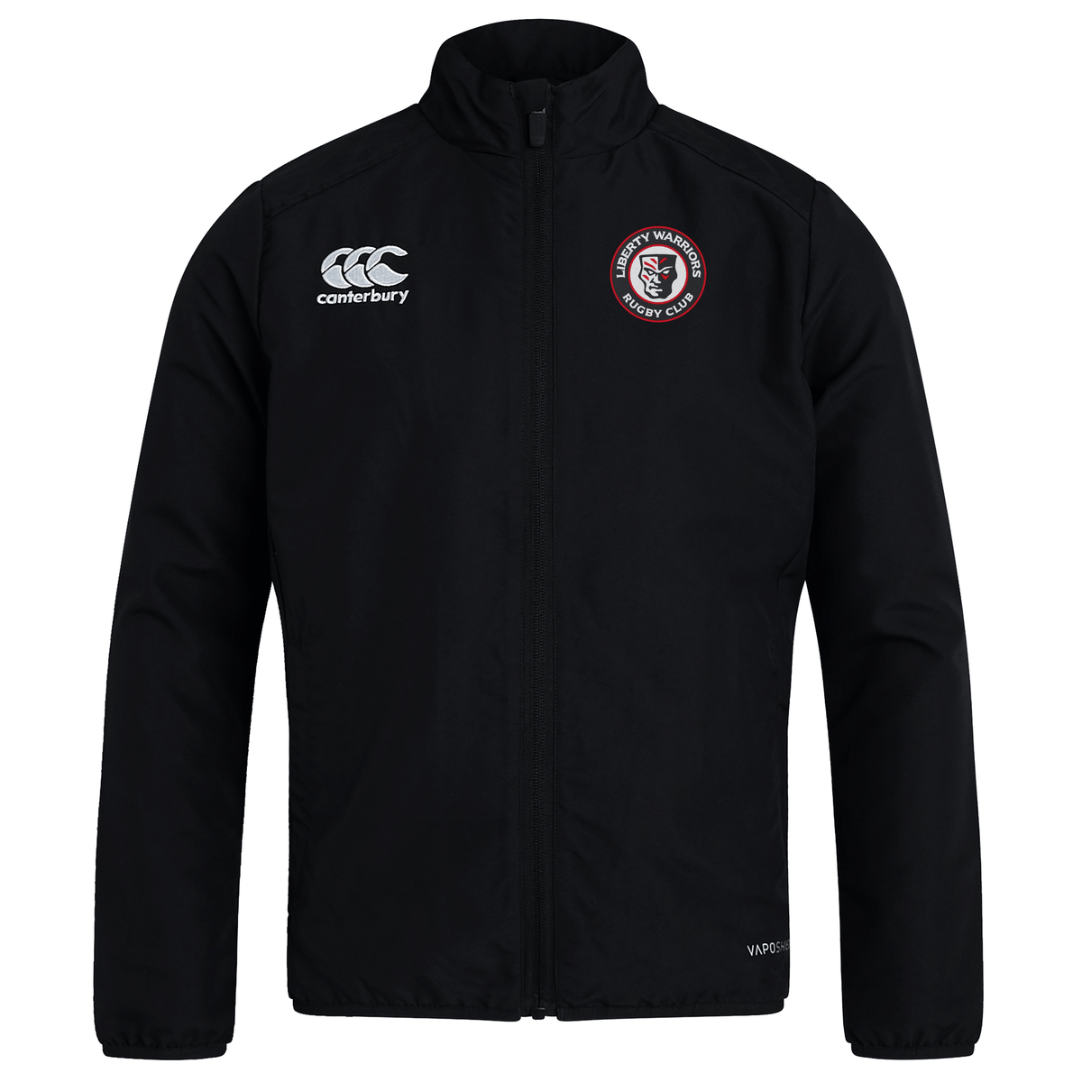 The Liberty Lake Warriors Club Track Jacket by EMB Canterbury is a lightweight piece that showcases the Canterbury logo on the left chest and the Liberty Lake Warriors emblem on the right. This jacket is water repellent, making it ideal for unpredictable weather conditions.