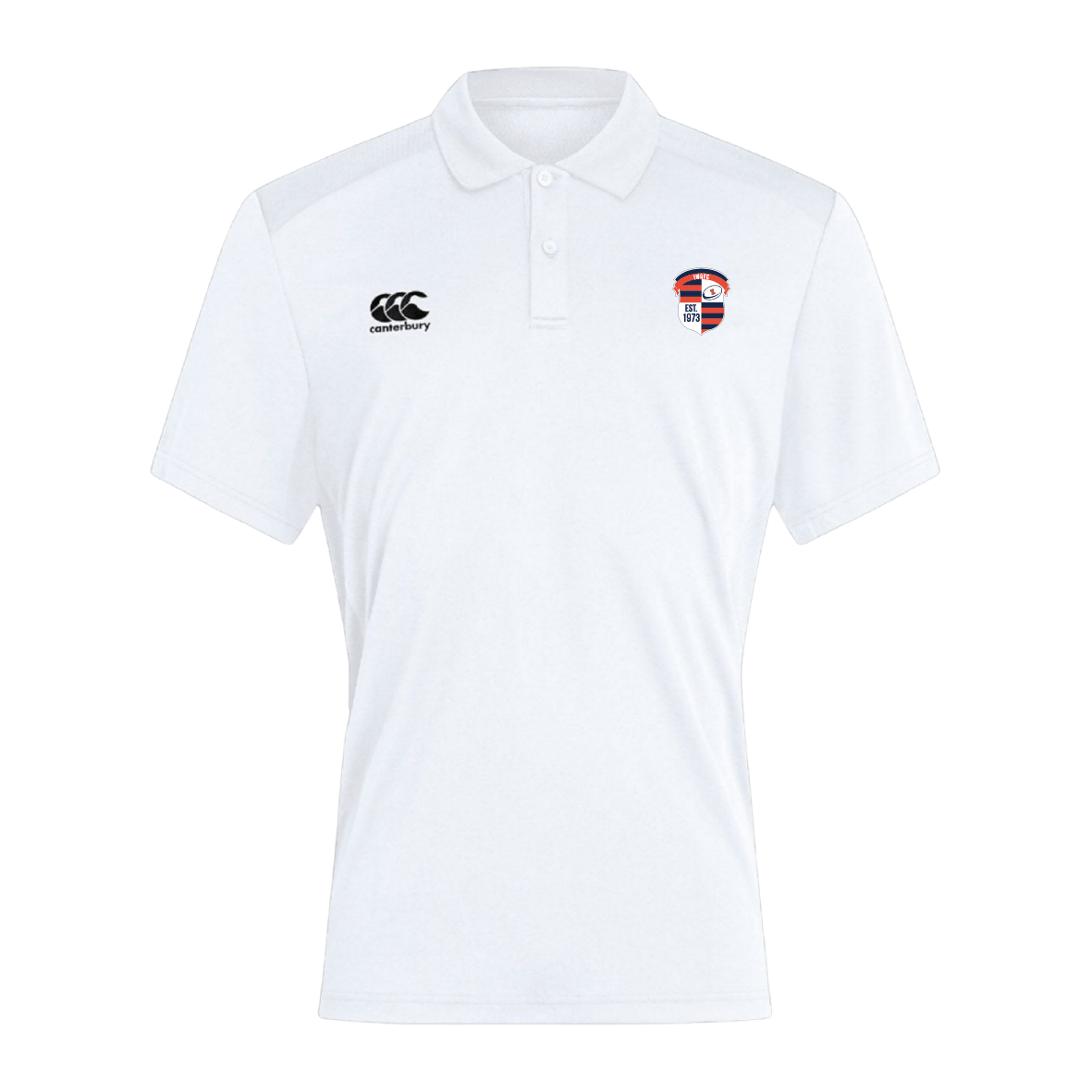 The Illinois Women's RFC Waimak Polo by EMB Canterbury is a classic crafted from a cotton-polyester blend in white, featuring the Canterbury logo on the right chest and a badge on the left. Ideal for casual outings or formal events.
