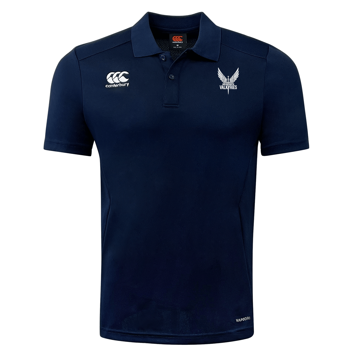 A breathable Brunswick Valkyries Canterbury Club Dry Polo shirt with an eagle logo on the front.