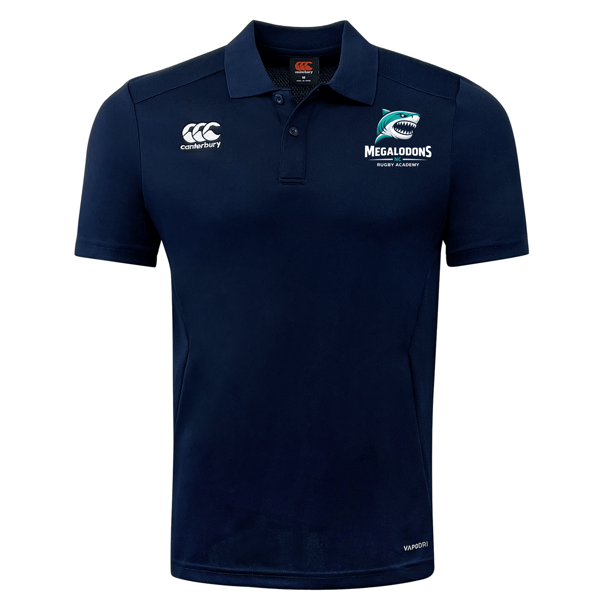 Stay cool and comfortable all day in the NC Rugby Academy - Megalodons Club Dry Polo by EMB Canterbury. This navy polo features club logos on the chest and uses Vapodri technology for breathable performance.