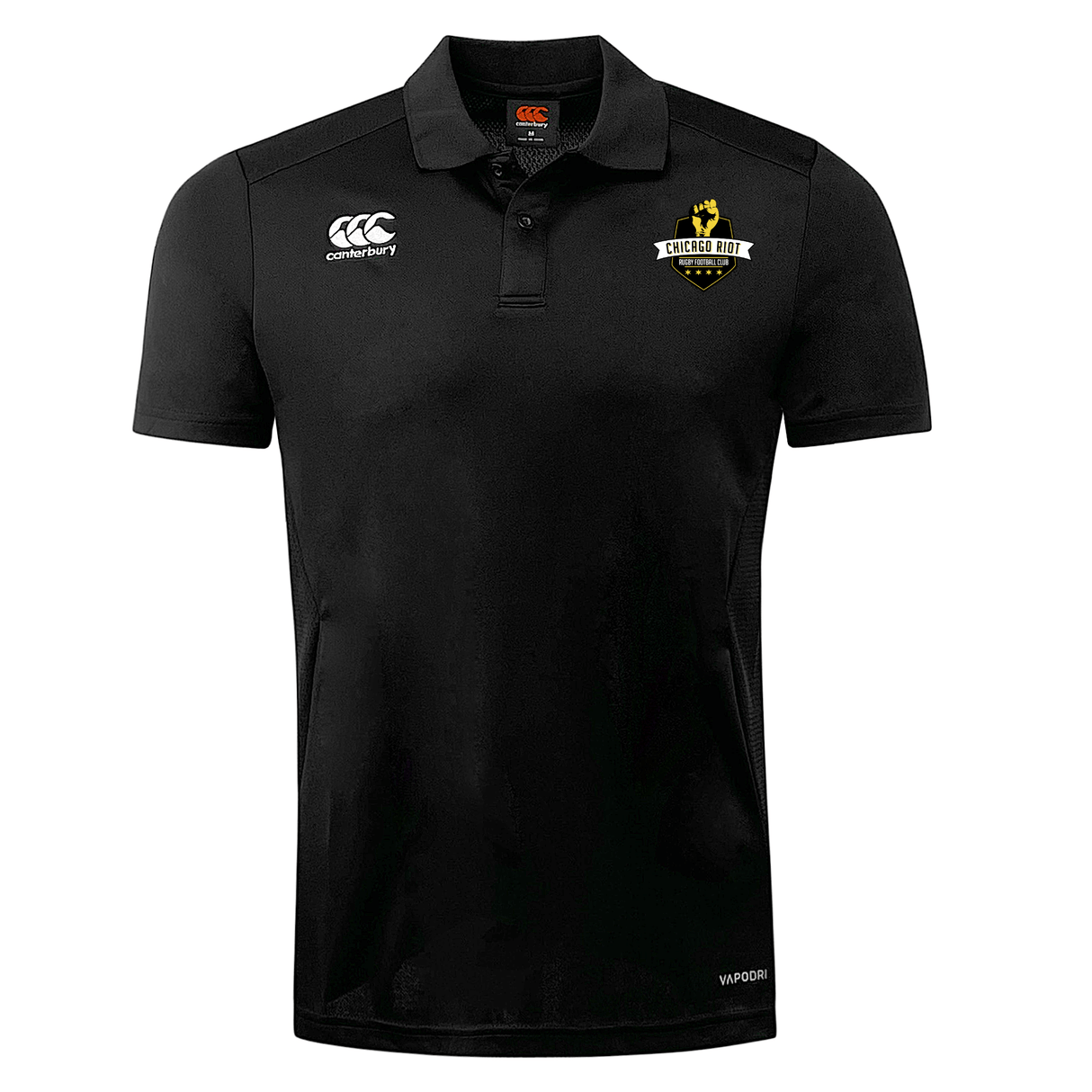The Chicago Riot Club Dry Polo by EMB Canterbury features short sleeves, a collar, and chest logos. Made with Vapodri tech, this breathable polo keeps you cool and comfortable during any activity.