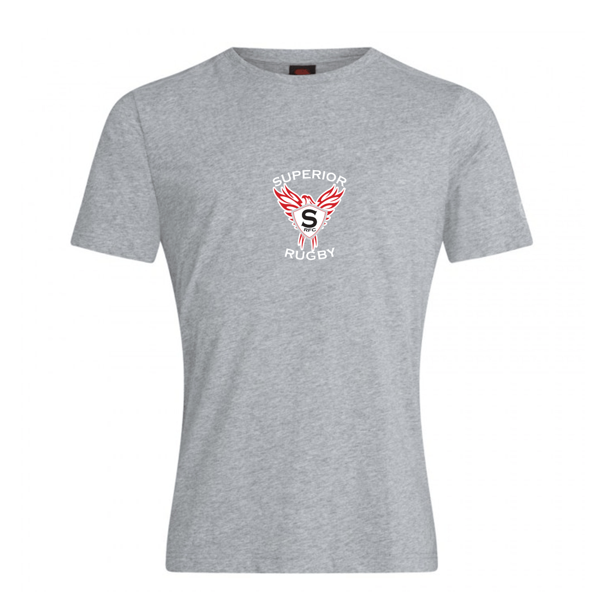 The WRS Canterbury Superior Rugby Club Plain Tee is a gray short-sleeved cotton-blend t-shirt with a winged "S" logo on the chest.