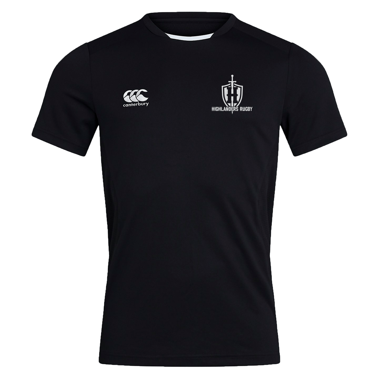 The Highlanders Rugby NC Club Dry Tee by Canterbury features the Highlanders Rugby logo on the right chest and the EMB Canterbury logo on the left chest. Crafted with Vapodri Technology for optimal performance and breathability, this shirt is perfect for any rugby enthusiast.