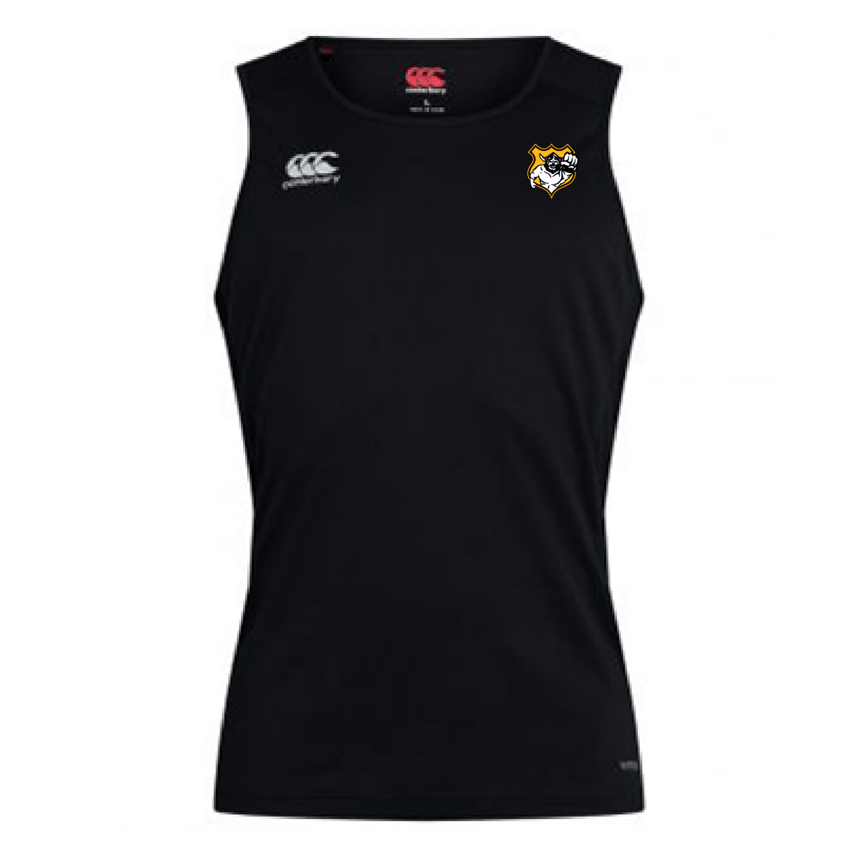 Elevate your workout apparel with the Seattle Vikings Rugby Club Dry Singlet by EMB Canterbury. This black sleeveless sports top features a striking yellow and white lion face logo on the upper left corner and incorporates Vapodri Technology for enhanced breathability, making it perfect for intense training sessions.