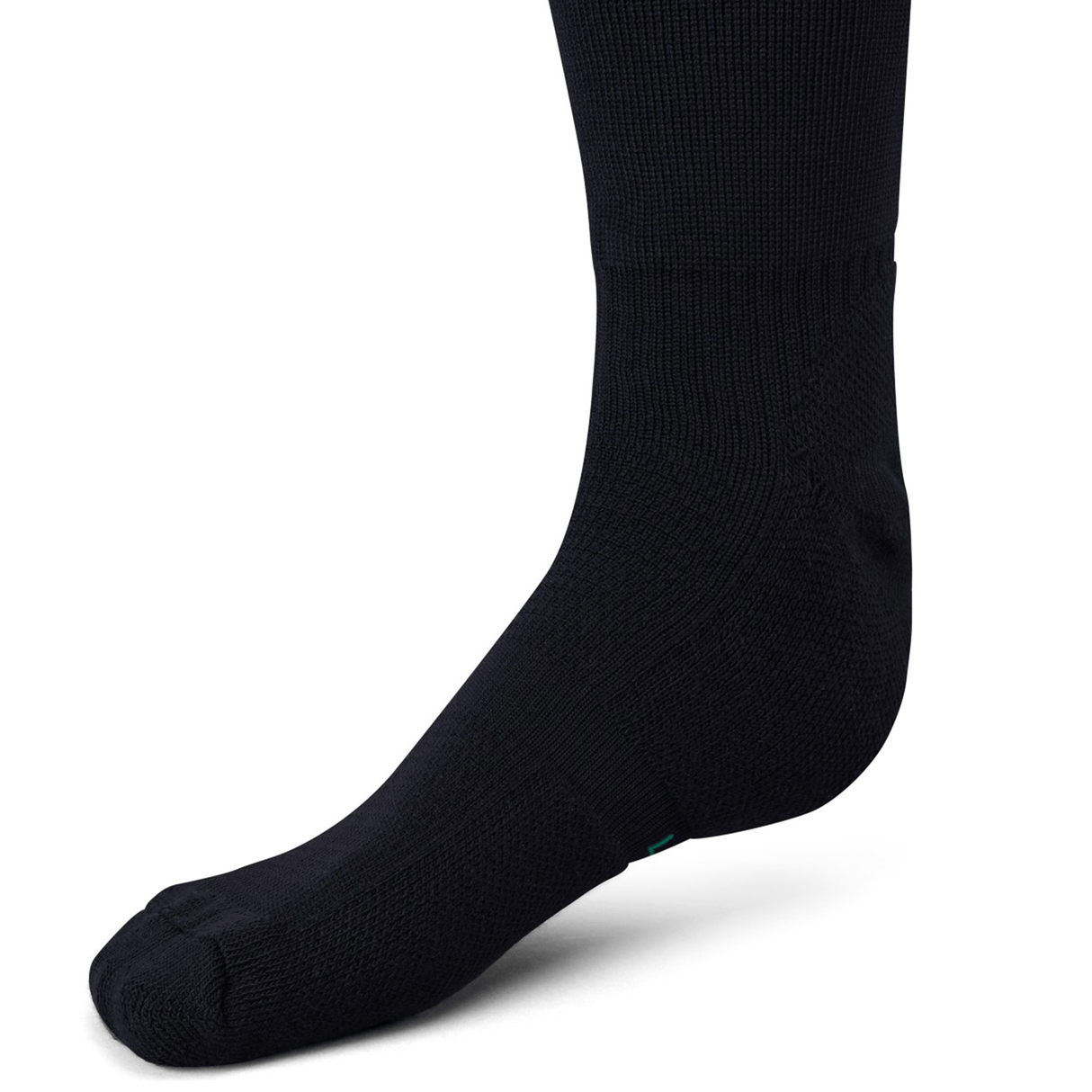 An Ireland Alternate Sock by Canterbury, in black, is worn on a foot and shown from the side against a plain white background.