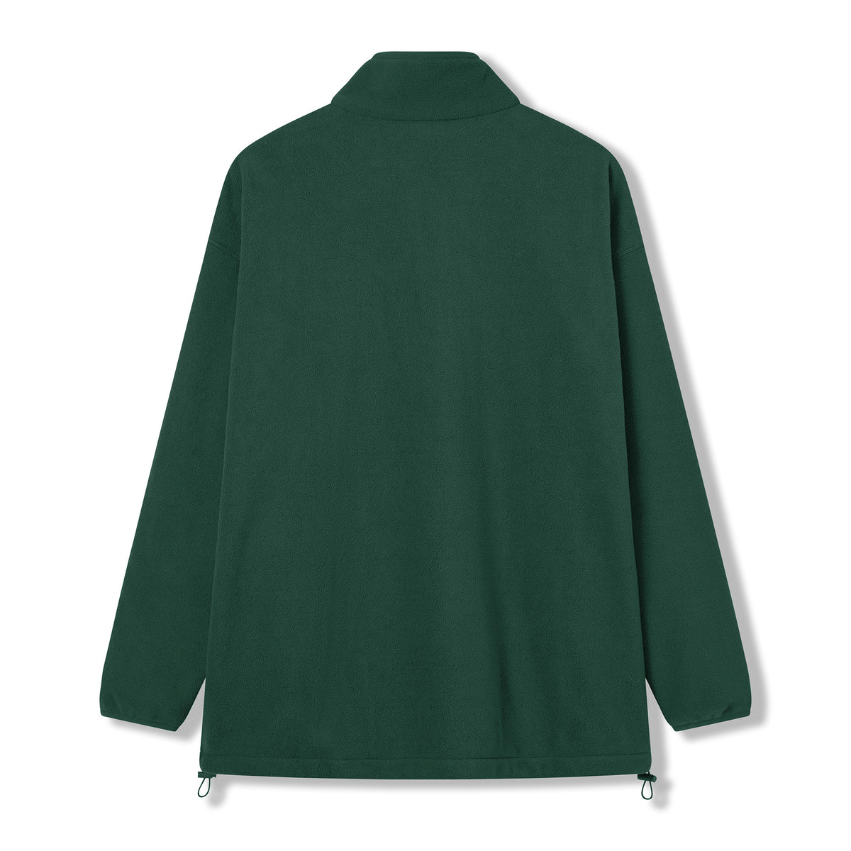 A long-sleeve, forest green Ireland 26 Retro Fleece 1/4 Zip by Canterbury shown from the back, featuring a high collar and adjustable drawstrings at the hem, inspired by classic rugby fleece designs.