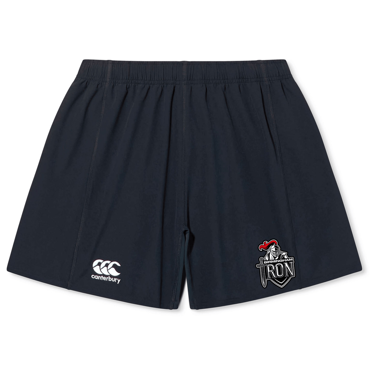 The EMB Canterbury Birmingham Iron Women’s Football Yokohama Short features an elastic waistband, the iconic Canterbury logo on the left leg, and a red and white Iron emblem on the right—ideal for your Yokohama Short collection.