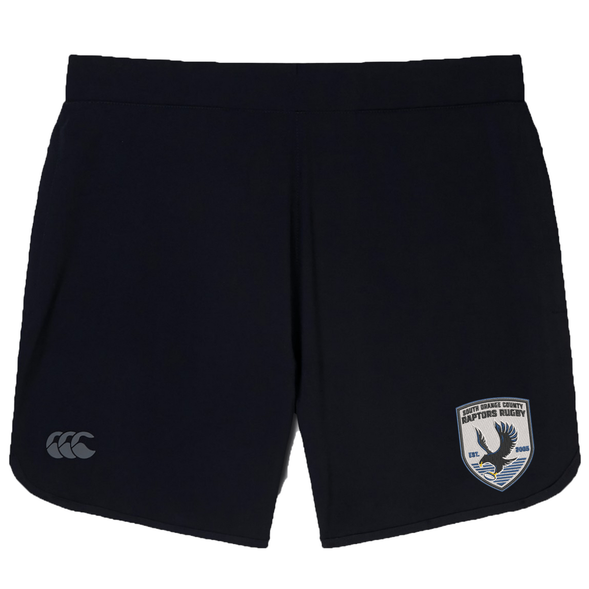 The South Orange County Raptors Women’s Elite Woven Short by EMB Canterbury features convenient zippered pockets and showcases the Canterbury logo on the left thigh with the South Orange County Raptors Rugby team crest on the right, making them perfect women’s gym shorts.