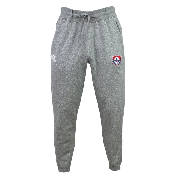 The CenCal Rugby Women's Leisure Sweatpant by EMB Canterbury features a drawstring waist, side pockets, and two front embroidered logos, offering comfort and style in gray.