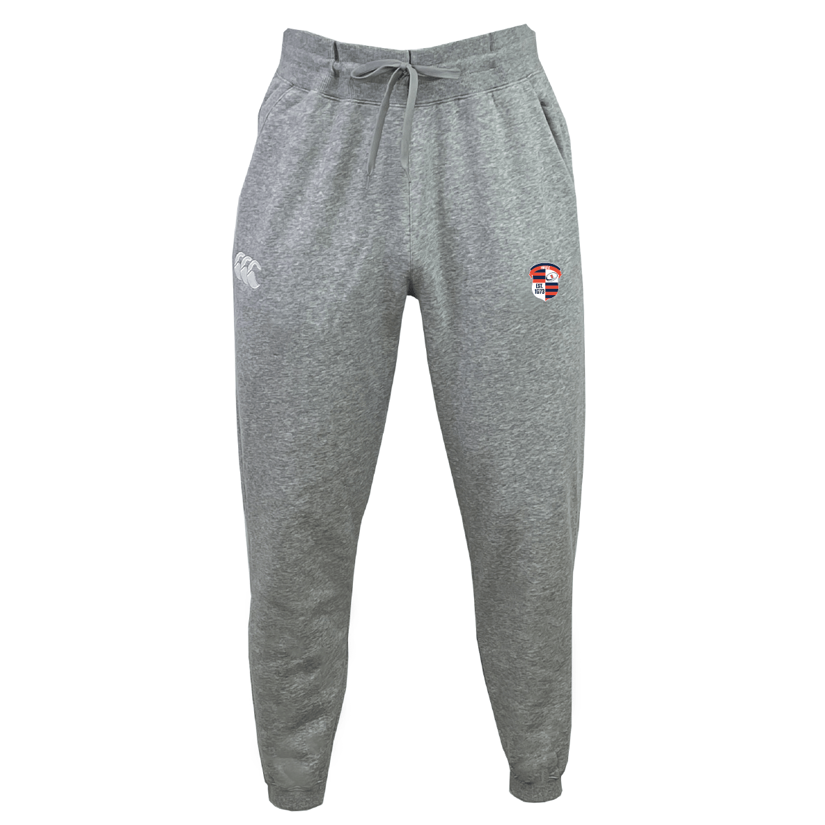 Introducing the Illinois Womens RFC Leisure Sweatpant by EMB Canterbury: gray organic cotton sweatpants with a drawstring waist and two embroidered EMB Canterbury logos.