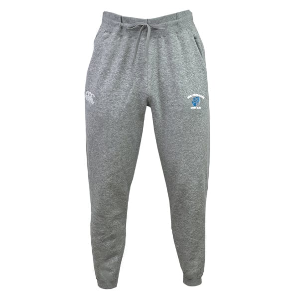 The Jersey Shore Sharks Women's Leisure Sweatpant by Canterbury, from the brand EMB Canterbury, is made of a soft cotton blend fleece and features a drawstring waistband. The design includes the iconic Canterbury logo on the left thigh and an emblem on the right thigh for an added stylish touch.