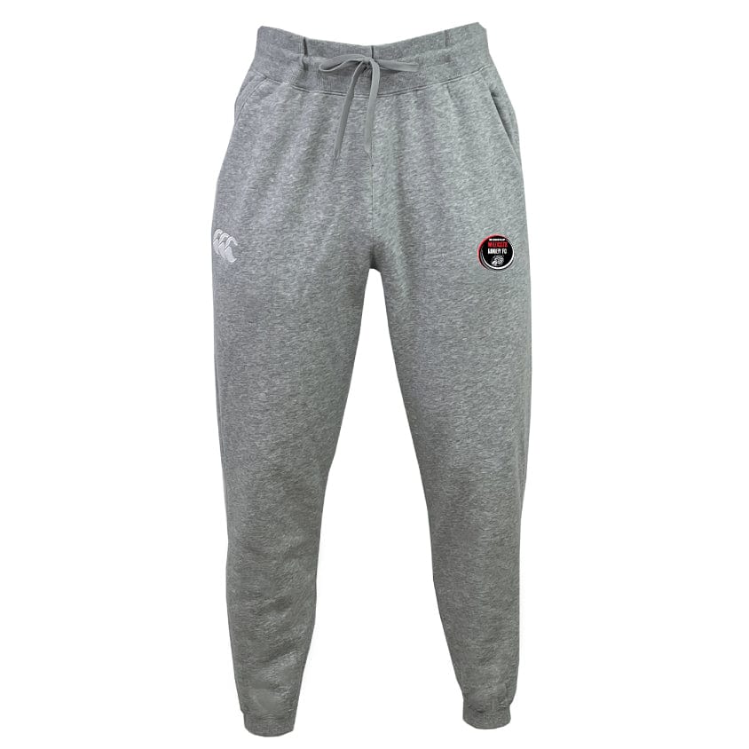The Snoqualmie Valley Wildcats Leisure Sweatpant by EMB Canterbury is designed with an elastic waistband, a drawstring, and features two front logos: one on the left thigh and a round one near the right pocket. Made from recycled polyester and organic cotton blend.
