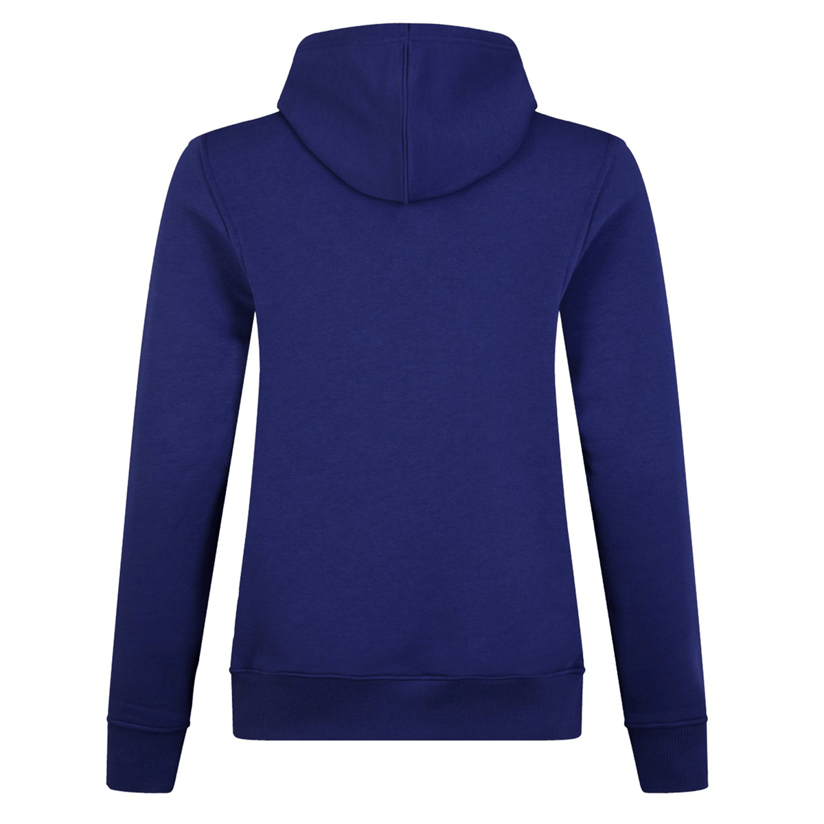 Back view of a plain navy blue Canterbury Women's Uglies Hoodie with a hood and long sleeves, tailored for women, set against a white background.