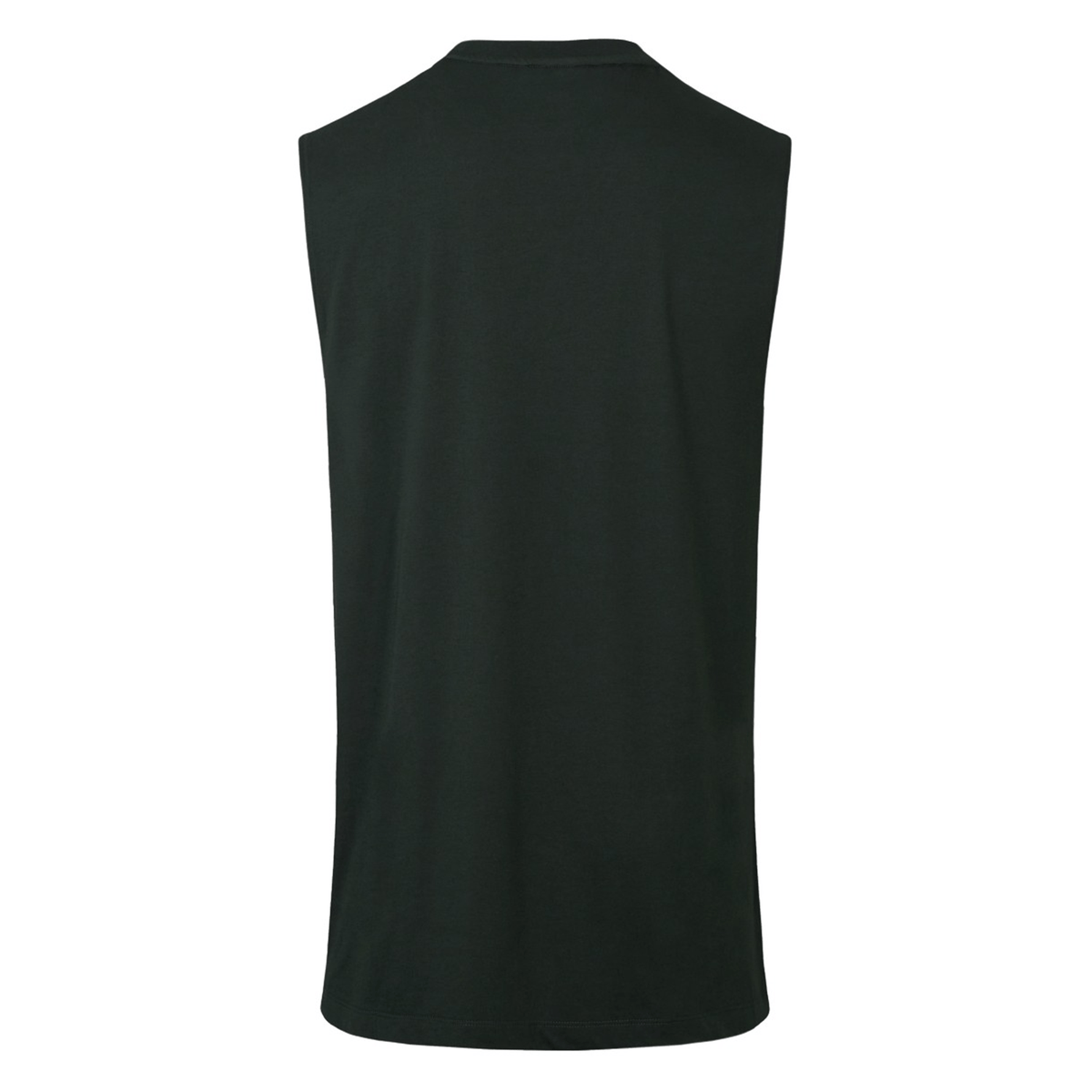 The back view of the British & Irish Lions 25 Cotton Muscle Tank by Canterbury, featuring a bold sleeveless black design, is on display.
