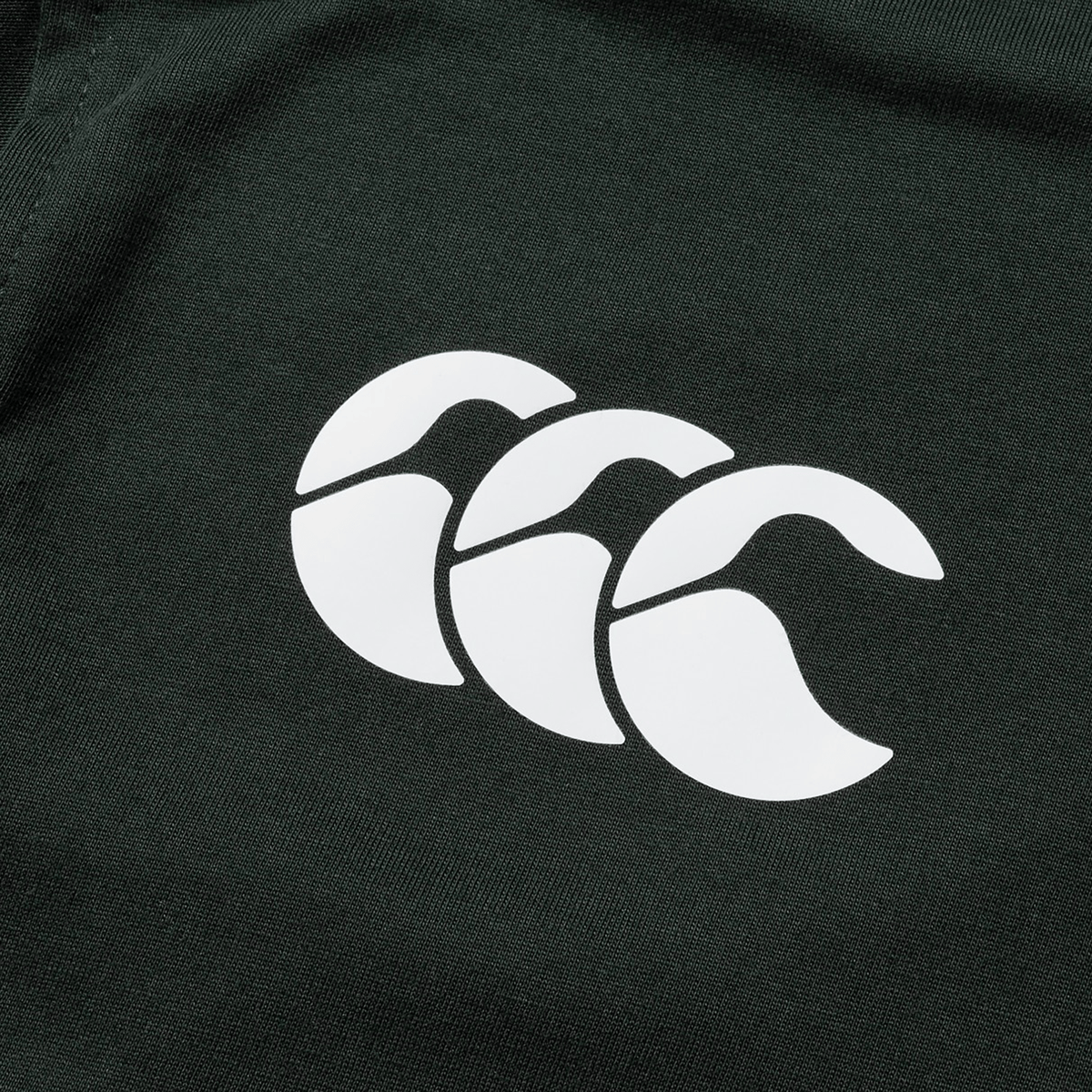 Close-up of Canterbury's British & Irish Lions 25 Cotton Muscle Tank in dark green, featuring a white logo with three interlocking, stylized abstract shapes that capture the dynamic spirit of the British & Irish Lions.