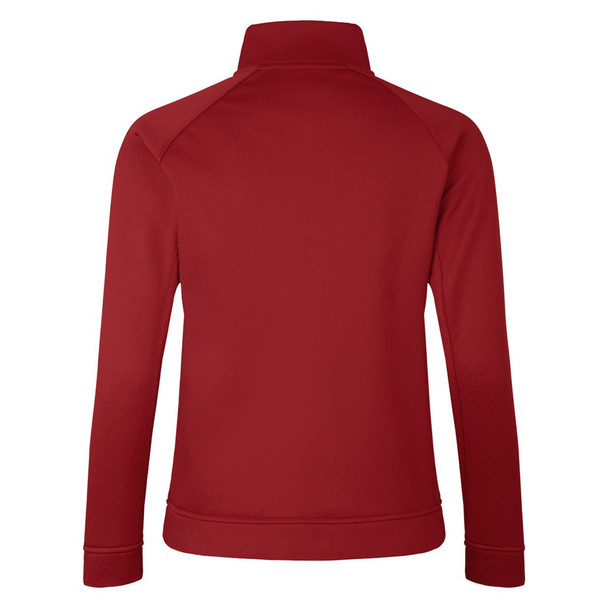 A Women's British & Irish Lions 2025 1/4 Zip Fleece by Canterbury, featuring long sleeves and a high collar in a red hue, designed in a Women's Fit and shown from the back.