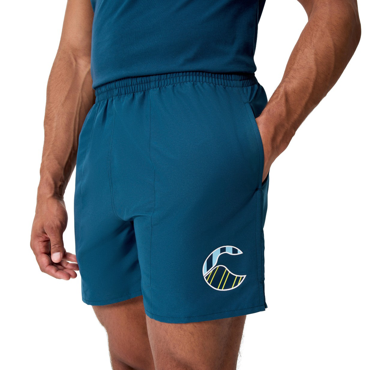 A man wearing Canterbury Uglies Logo Tactic Shorts.