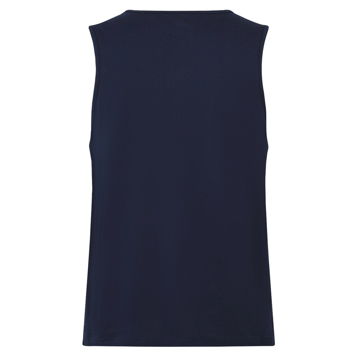 A plain, sleeveless navy blue Fundamentals CCC Logo Tank by Canterbury H225 is shown from the back against a white background—an essential addition to any athletic wardrobe.
