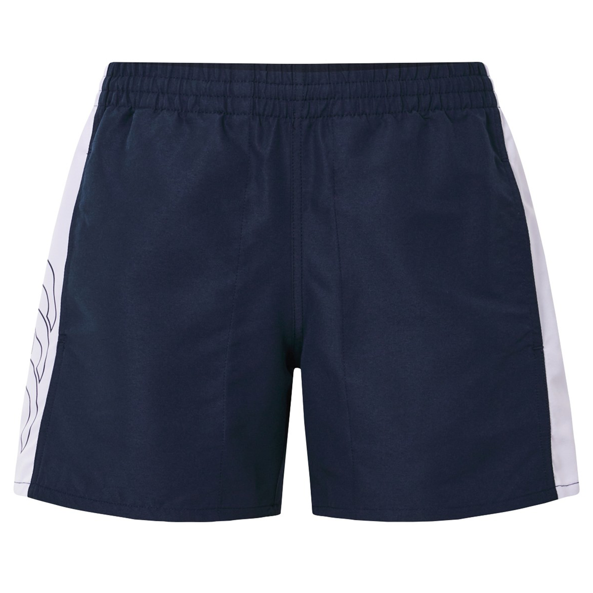 Canterbury Women's Fundamentals 5" Panel Tactic Shorts in navy with white side panels, elastic waistband, and subtle logo on the left leg—ideal for training or casual wear.