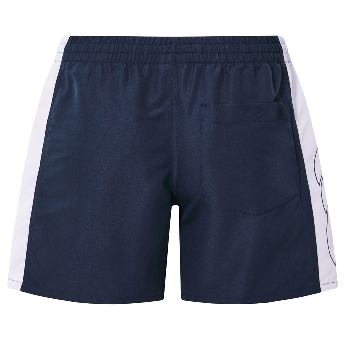 Canterbury Women's Fundamentals 5" Panel Tactic Shorts in navy with white side panels, elastic waistband, and a back pocket, shown against a white background.
