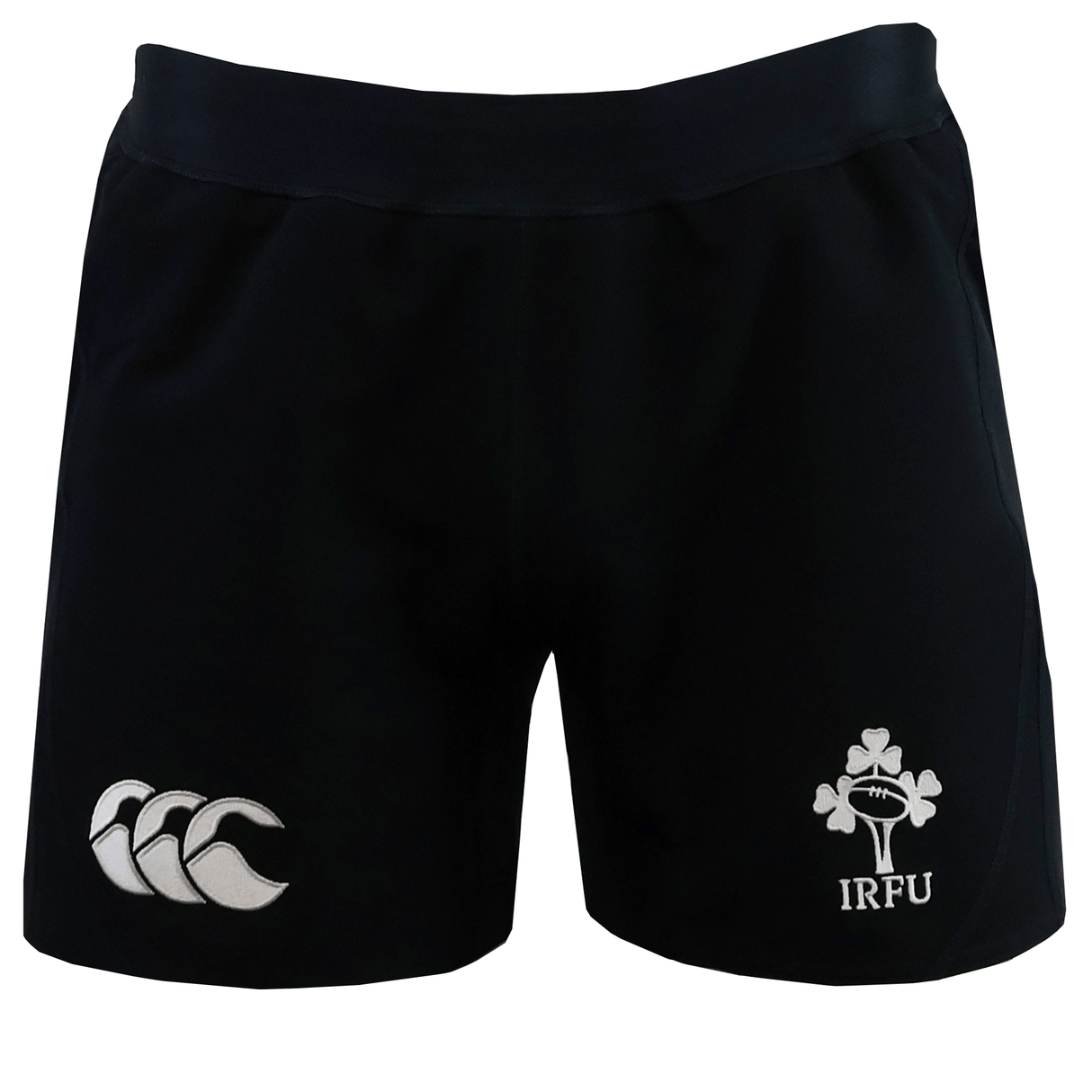 The Ireland 25/26 Training Short by Canterbury features the IRFU logo on the right leg and a white Canterbury logo on the left—a must-have training short for Ireland rugby fans.
