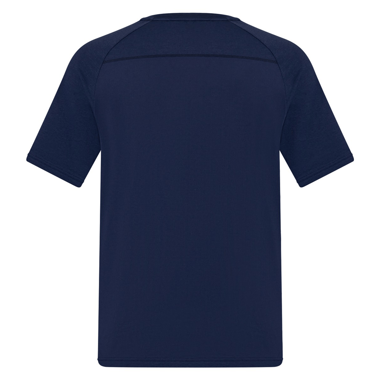Back view of the Canterbury Everest Dart Tech T-Shirt by Canterbury, a plain navy blue short-sleeve top made from breathable, quick-drying workout fabric with no visible logos or patterns for ultimate comfort.