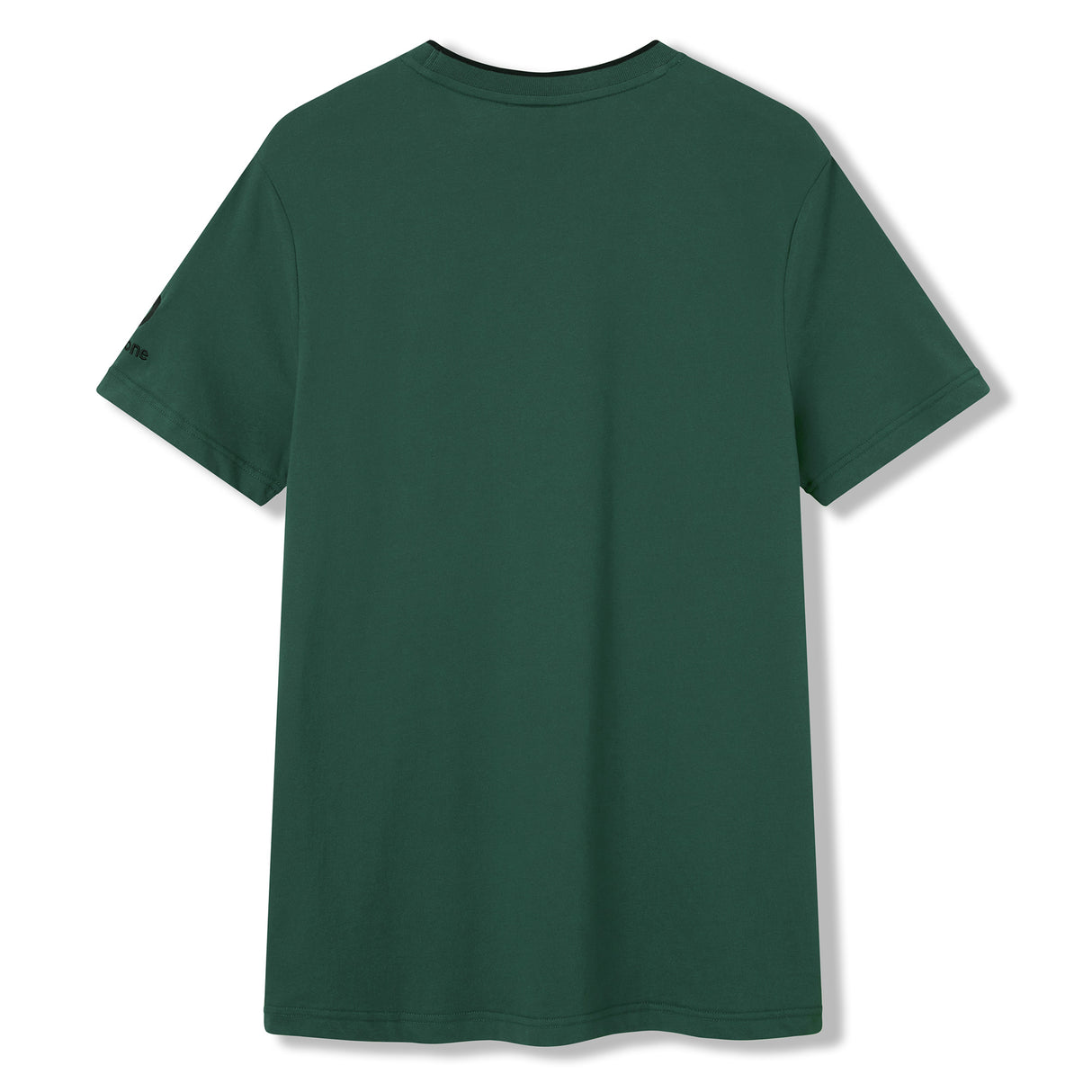 The Ireland 26 Team Cotton T-shirt by Canterbury, a dark green short-sleeve shirt inspired by classic Ireland rugby t-shirts, is displayed from the back and laid flat on a white background.