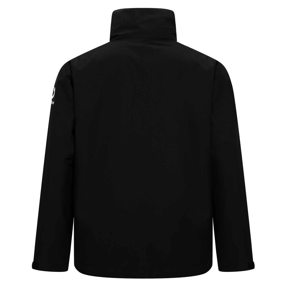 The Canterbury Ireland 25/26 Water Resistant Insulated Jacket in black is shown from the back, with long sleeves, a high collar, and a small white logo on the left sleeve.