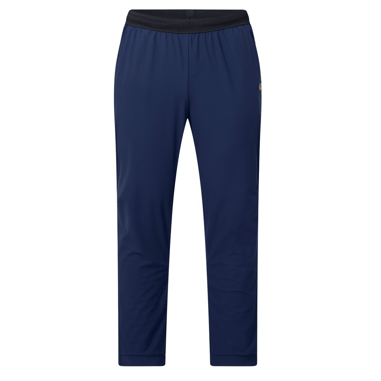 A pair of Canterbury Everest Woven Pant 30" in navy blue, featuring four-way stretch fabric and a black elastic waistband, displayed on a plain white background.
