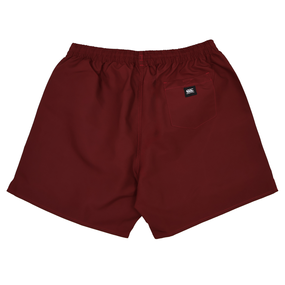 Back view of Canterbury Uglies 5" Tactic Short in maroon, featuring an elastic waistband and a single back pocket with a small black and white Canterbury label.
