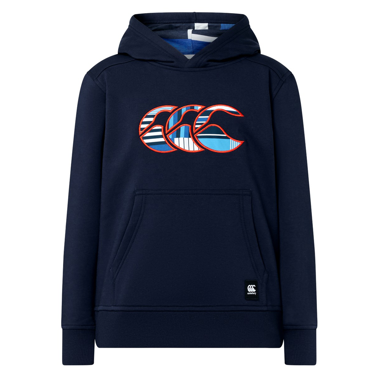 The Canterbury Youth Uglies Logo Hoodie is a navy blue hooded sweatshirt featuring a front pocket and a bold, colorful "CCC" logo on the chest. Inspired by the iconic Canterbury Uglies rugby style, this hoodie offers comfort and standout design for young rugby fans.