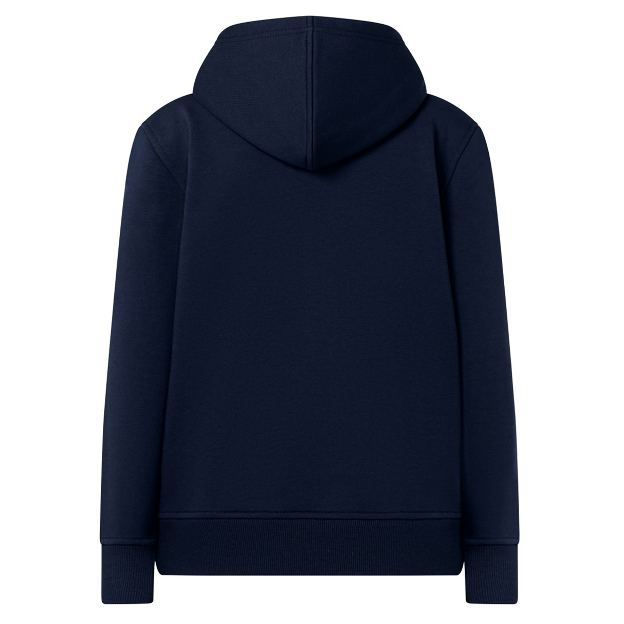 The Canterbury Youth Uglies Logo Hoodie, shown from the back in plain navy blue, features long sleeves with ribbed cuffs and hem, and is inspired by a classic rugby style for a sporty look.