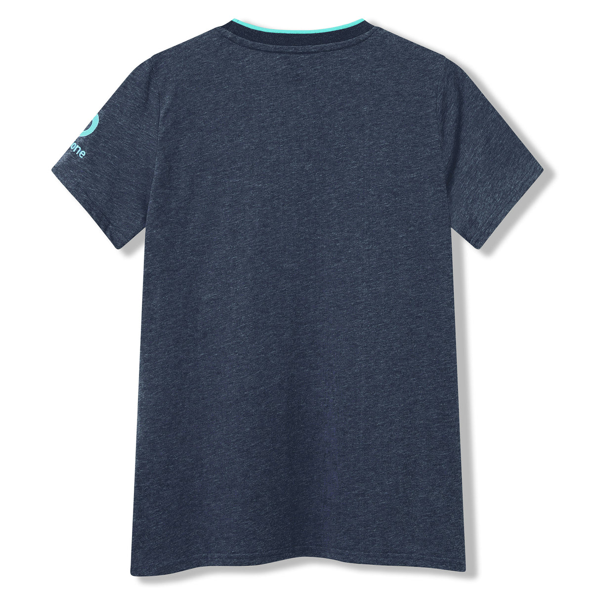 The image displays the back view of the Women’s Ireland 26 Cotton T-shirt by Canterbury in navy blue, featuring short sleeves and a small light blue Canterbury logo printed on the left sleeve.